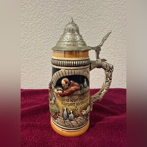 Vintage German Beer Stein with Pewter Lid